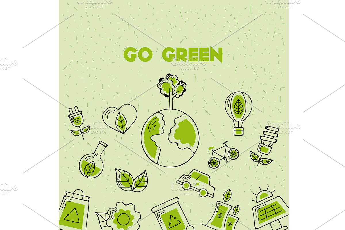 go green icons pattern, an Illustration by studiogstock