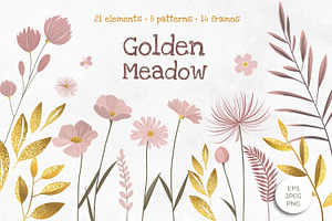 Delicate Wildflowers and Gold Leaves, an Illustration by Hanna's ArtLab
