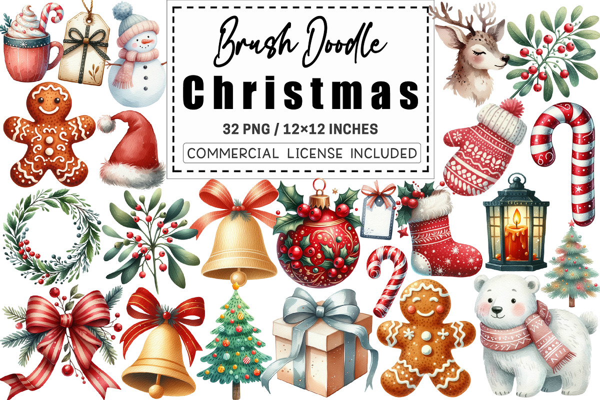 Brush Doodle Christmas Clipart, a Graphic by CitraGraphics (Photo 1 of 4)