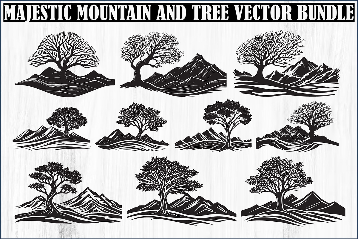 Majestic Mountain and Tree Vector, an Object Graphic by jahid234 (Photo 1 of 11)
