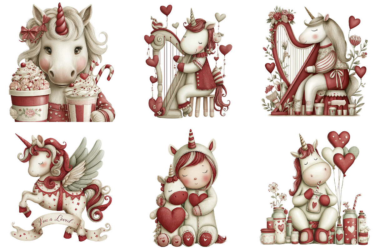 Whimsical Valentine Unicorn Clipart, an Illustration by DreamArtGraphic (Photo 3 of 4)