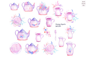 Watercolor Tea Party Clip Art