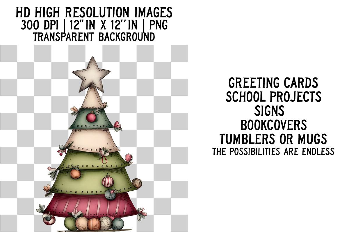 Whimsical Christmas Tree Clipart, an Illustration by Craft Nest (Photo 3 of 6)