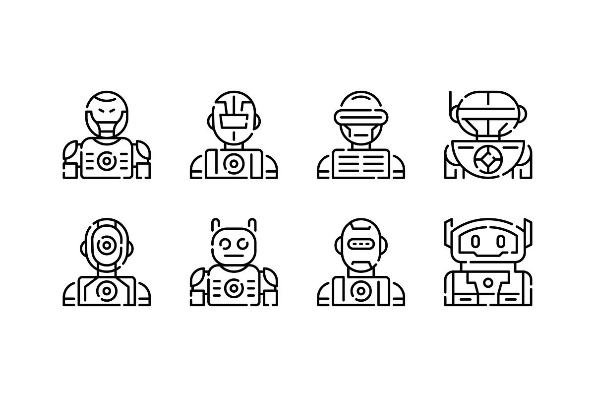 Humanoid Robot Icon Set, an Outline Icon by Eklip Studio