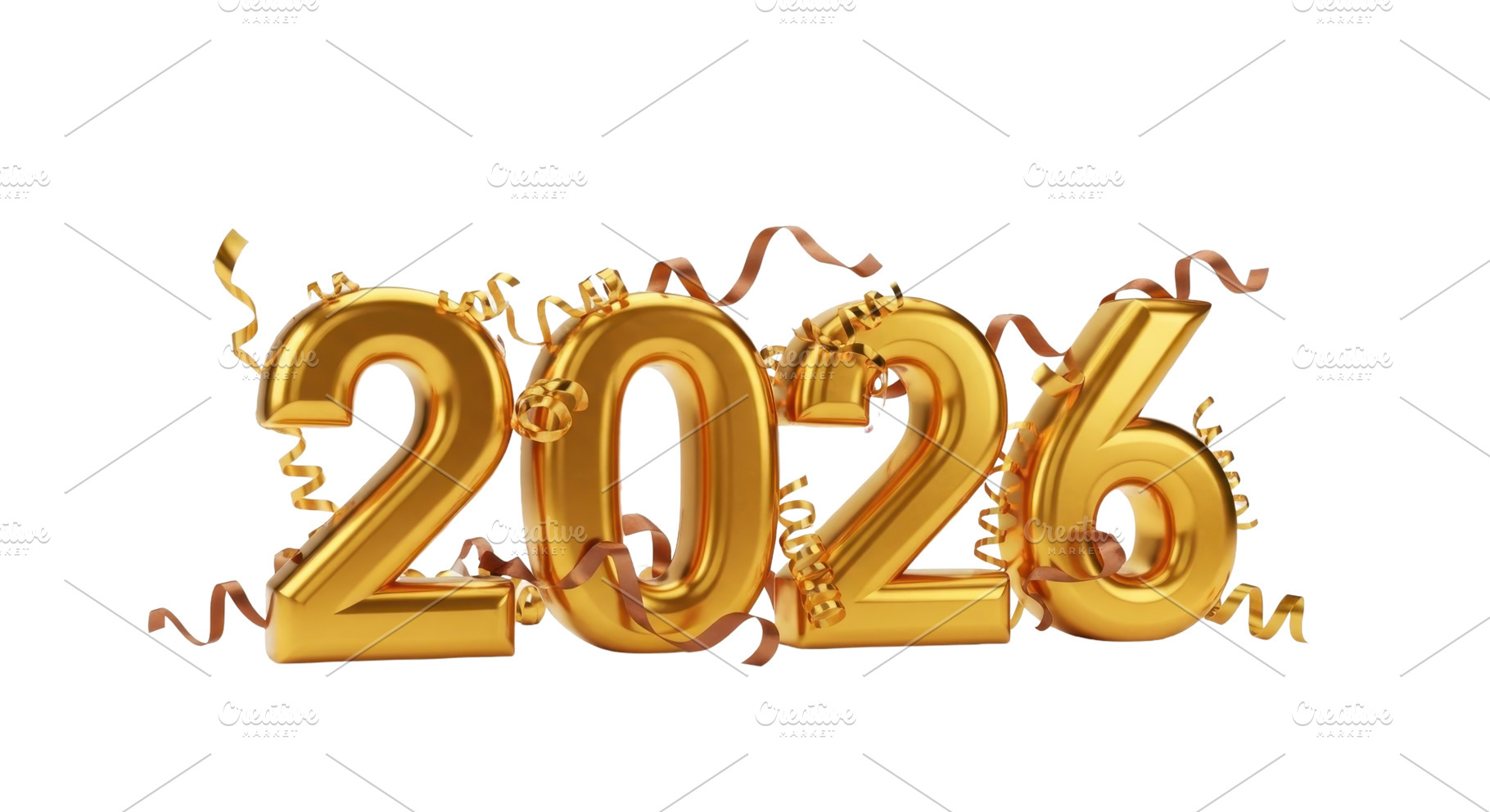 2026 New Year, Gold 3D Ribbon, a Photo by Pixeness Studio