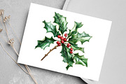Watercolor Holly & Berries Clipart, an Illustration by Canvas Craft (Thumbnail 5 of 8)