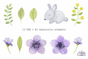 Watercolor hares and flowers, an Illustration by BrushArtDesigns (Thumbnail 2 of 5)