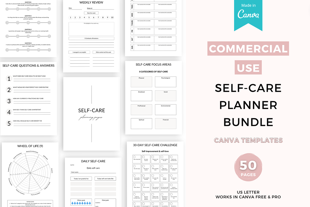 Self-care wellness planner Canva, a Templates & Theme by Cate Creates (Photo 1 of 7)