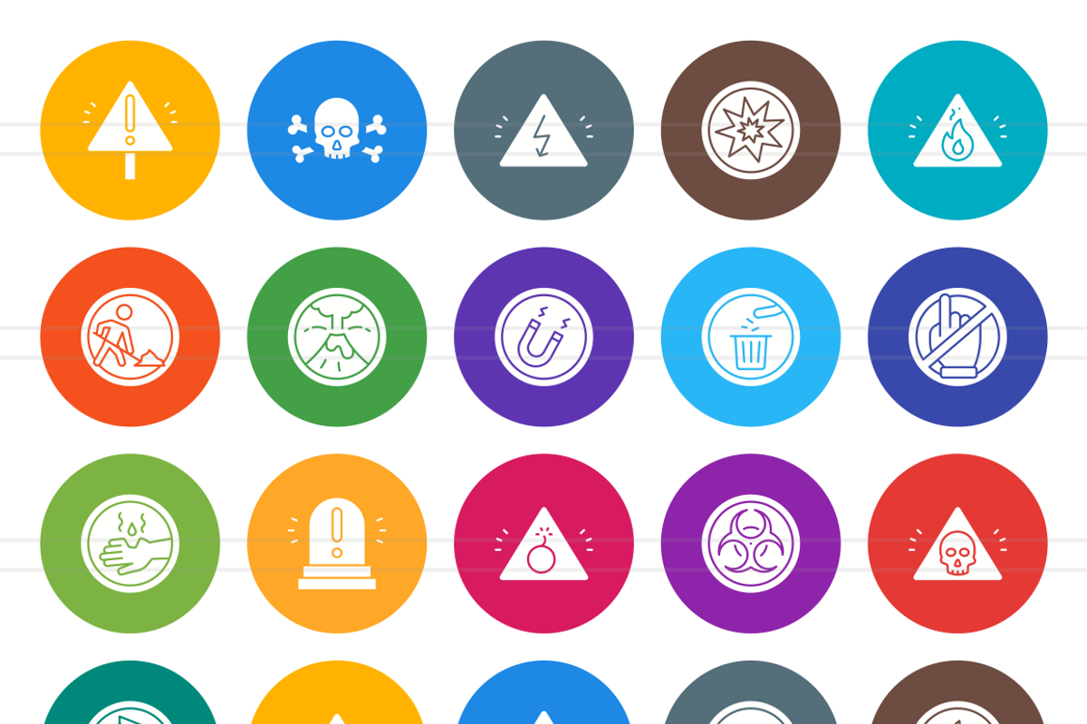 50 Warning & Caution Flat Icons, an Icon by IconBunny