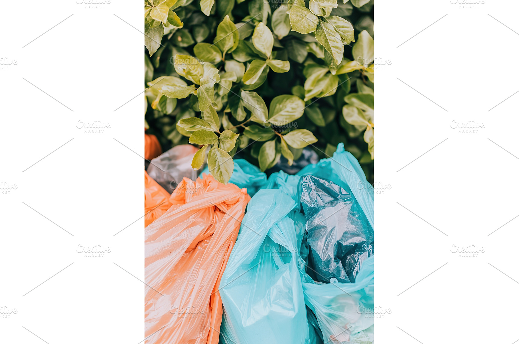 orange blue and gray plastic trash, an Abstract Photo by Lermont51