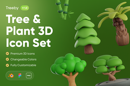 Treeby - Tree & Plant 3D Icon Set, an Object 3D Model by Illustraly Design