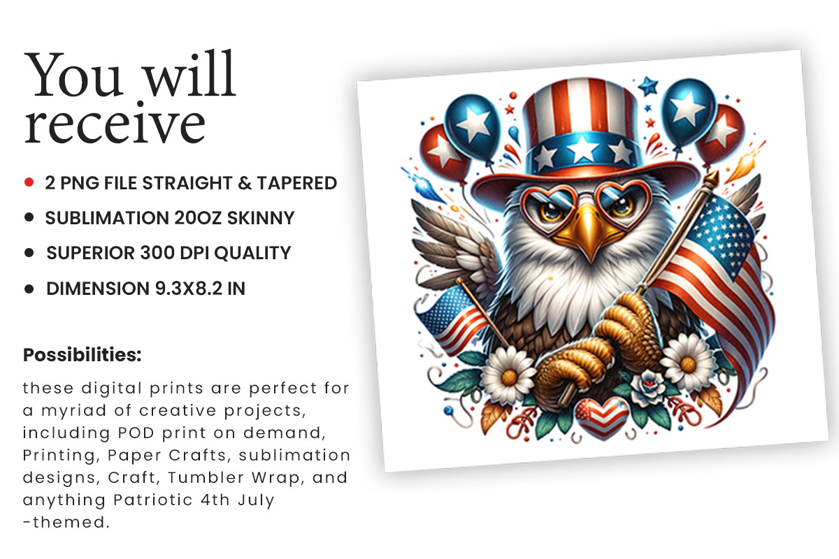 Eagle 4th of July Tumbler Wrap PNG, an Object Graphic by Creative Arslan (Photo 2 of 3)