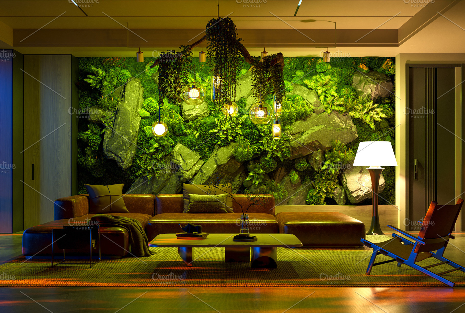 Dramatic Living Room with Moss Wall, an Architecture Photo by Pozitivo