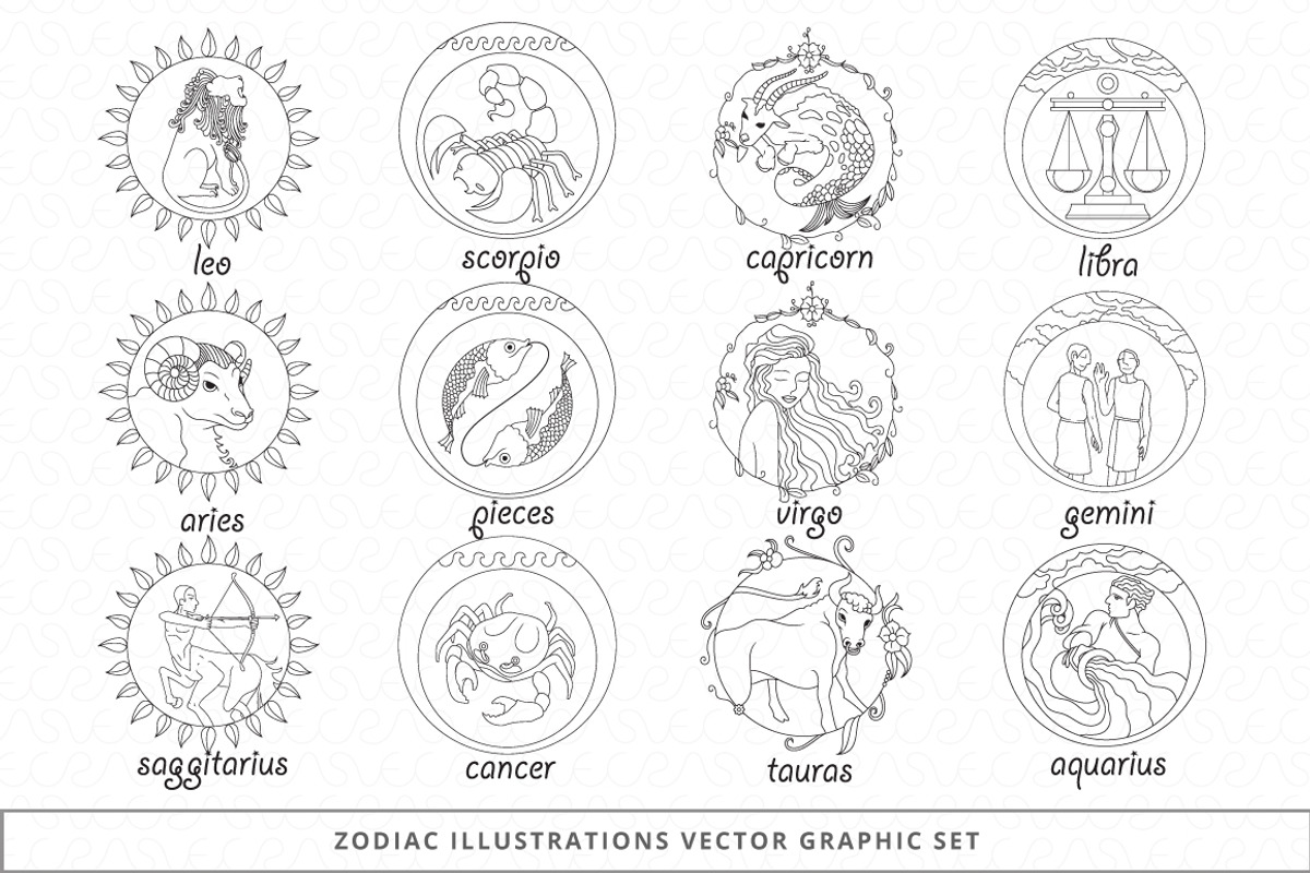 6 zodiac sets 204+ illustrations, an Illustration by VecRas (Photo 15 of 17)