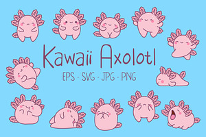 Kawaii Axolotl Set Illustrations