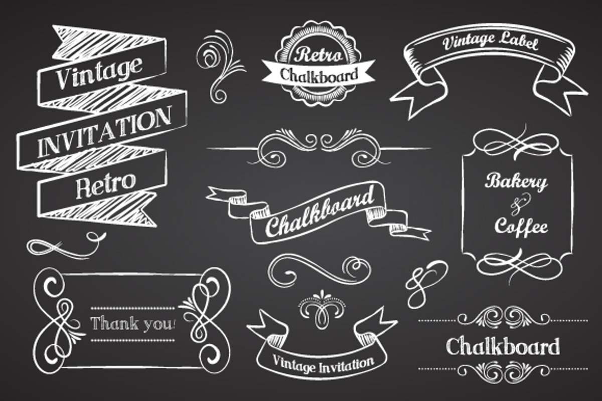 Vintage Ribbons on chalkboard, an Object Graphic by Marish