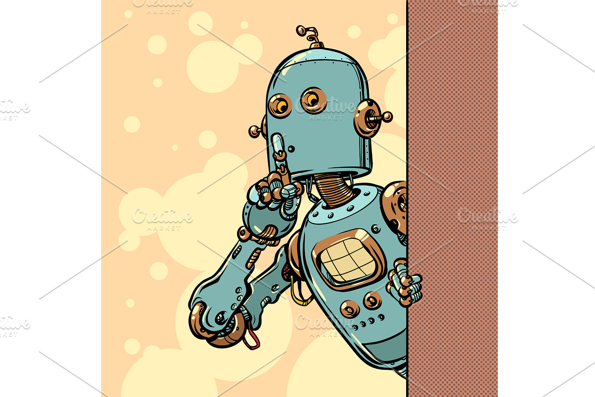 Pop Art Retro A robot shows a sign, an Illustration by studiostoks
