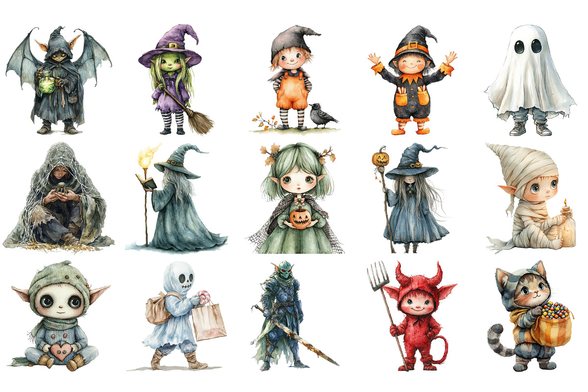 Halloween Elves Clipart PNG Set, an Illustration by Craft Nest (Photo 2 of 4)