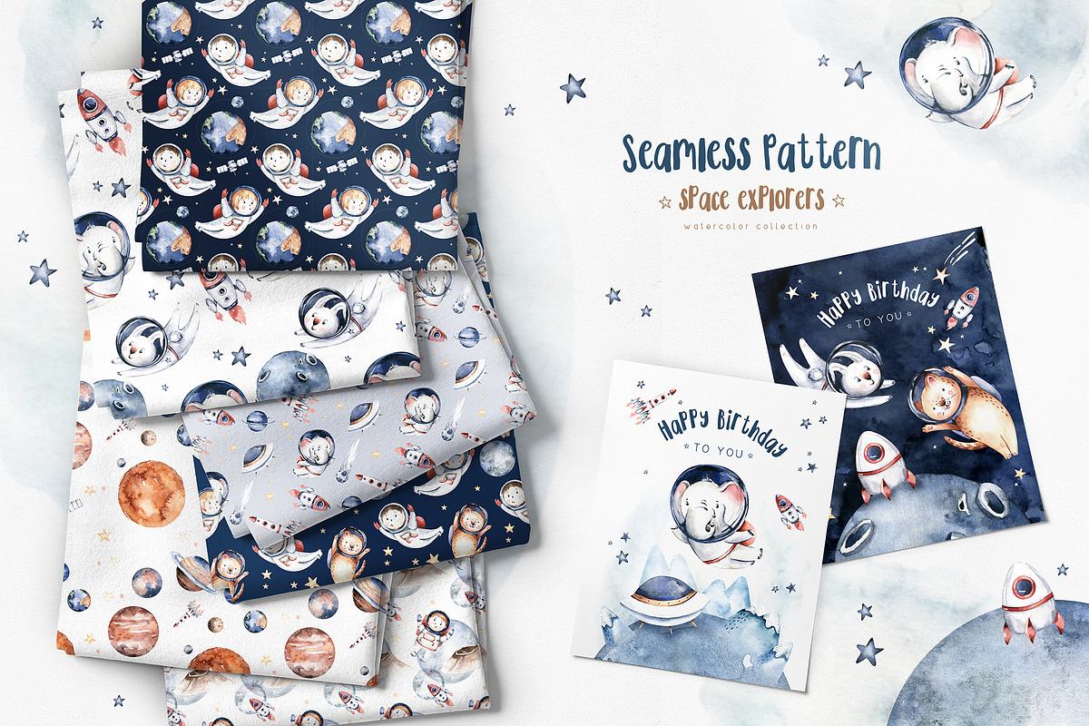 Watercolor space explorers. Kids set, an Animal Illustration by Peace ART (Photo 15 of 19)