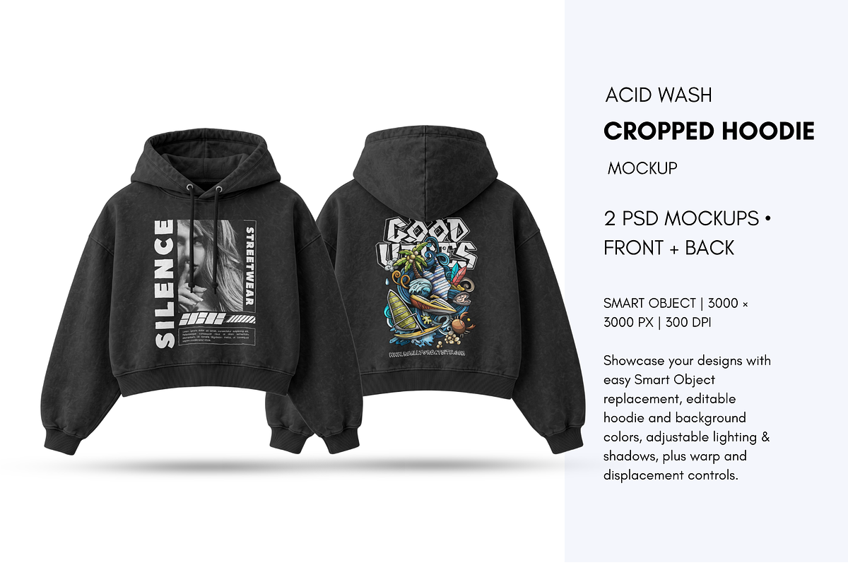 Acid Wash Cropped Hoodie Mockup Back, a Hoody Mockup by Pixel Foundry (Photo 1 of 3)