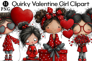 Quirky Valentine Girl Clipart, an Illustration by Daily.Designs