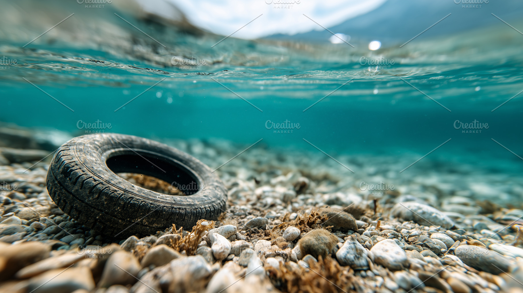 Underwater view of discarded tire, a Transportation Photo by MistyDay
