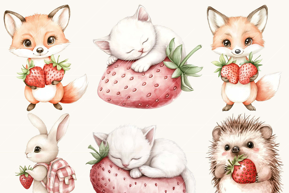 Watercolor Sweet Strawberry Clipart, a Food Illustration by SparkyDesignsUS (Photo 3 of 9)