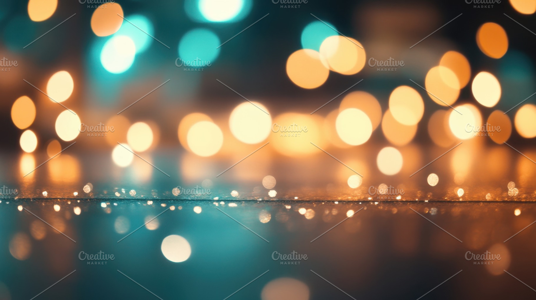 Colorful bokeh lights on wet surface, a Photo by Beautiful things