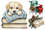 Cozy Christmas Reading Clipart, a Seasonal Illustration by CitraGraphics (Thumbnail 4 of 6)