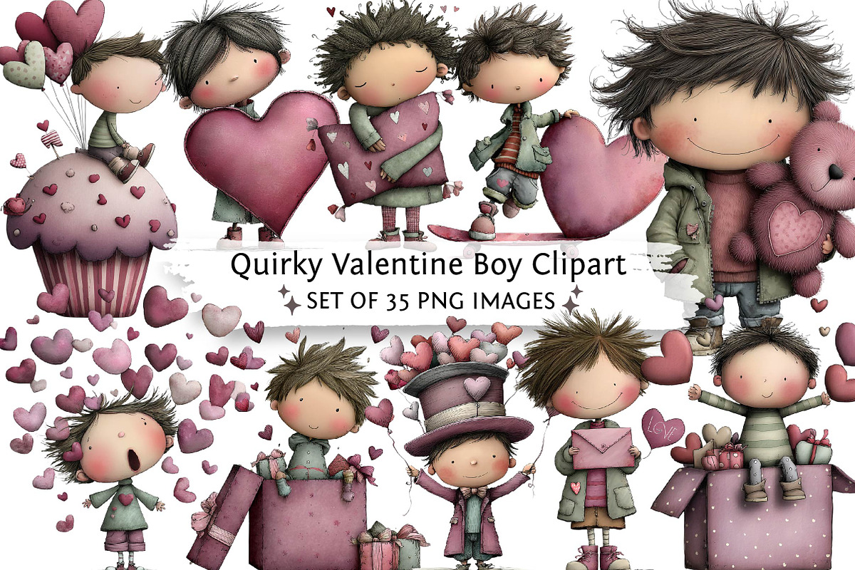 Quirky Valentine Boy Clipart, an Illustration by DreamPrint404 (Photo 1 of 6)