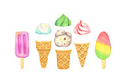 Watercolor Ice Cream clipart., a Decorative Illustration by Kattarina Po (Thumbnail 3 of 9)