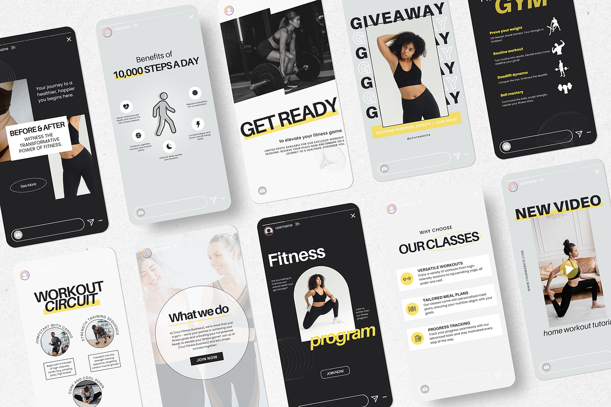 Fitness Instagram Templates Bundle, a Social Media Template by DigiPax (Photo 5 of 12)