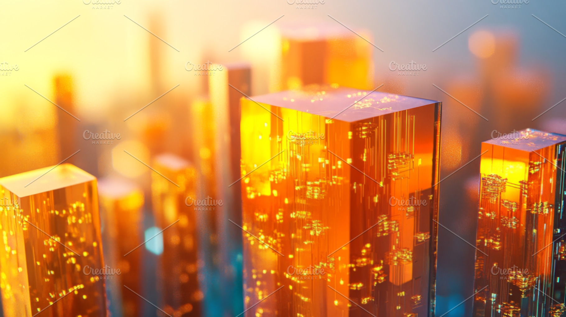 Blurred City Skyline with Bokeh Lights at Sunset, an Abstract Photo by Natalia Klenova's Shop