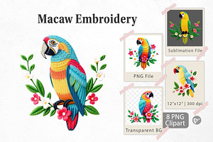 Macaw Embroidery Clipart, a Graphic by Artnoy