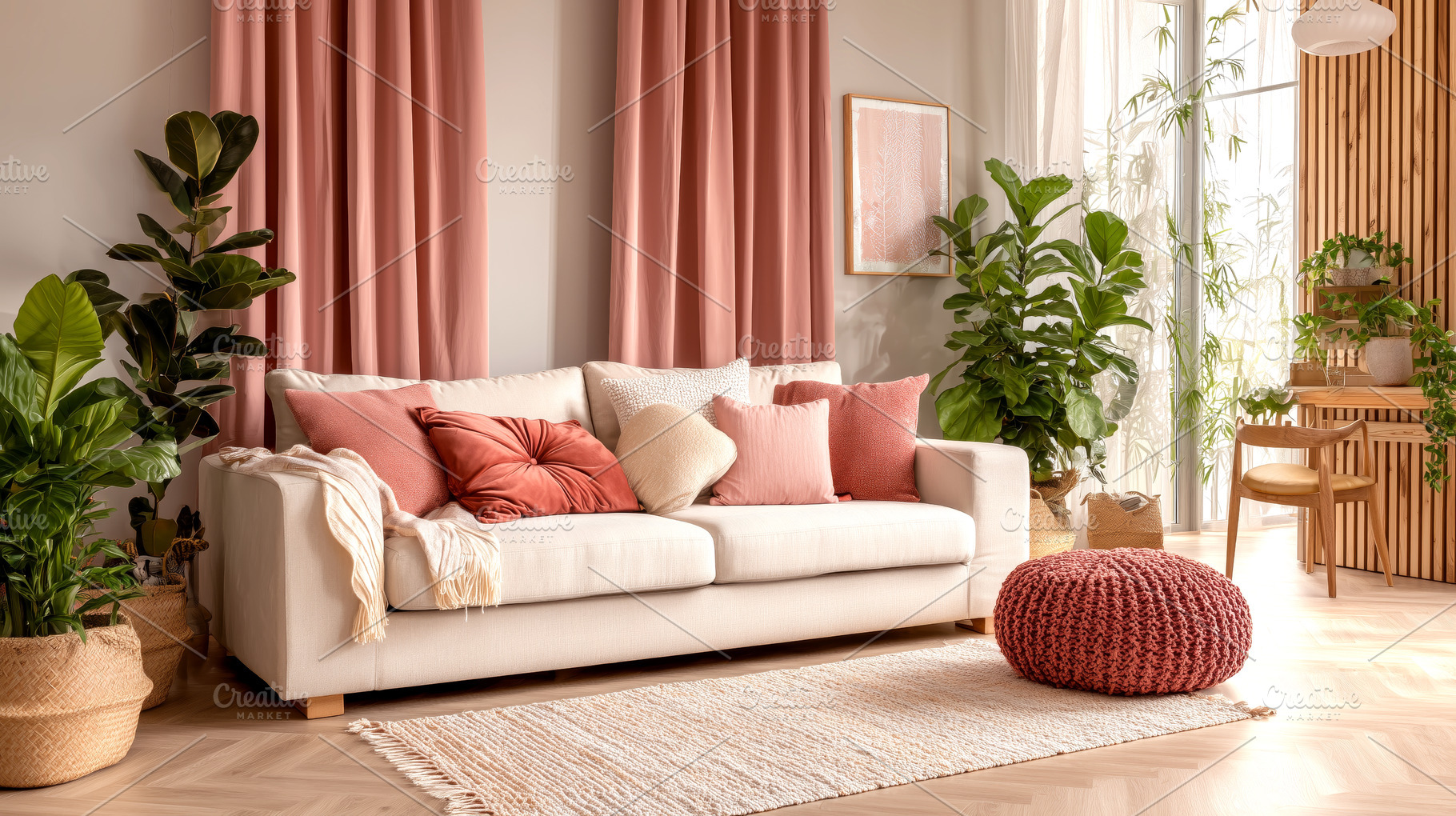 Pink Modern Living Room, an Architecture Photo by Ocean Digital Art