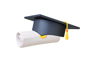Academic hat and degree scroll 3d, an Object Illustration by Valerie Bodnar