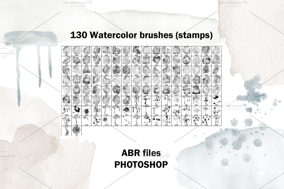 130 Watercolor brushes for photoshop, a Brush Add-On by TaPilipa (Photo 4 of 8)