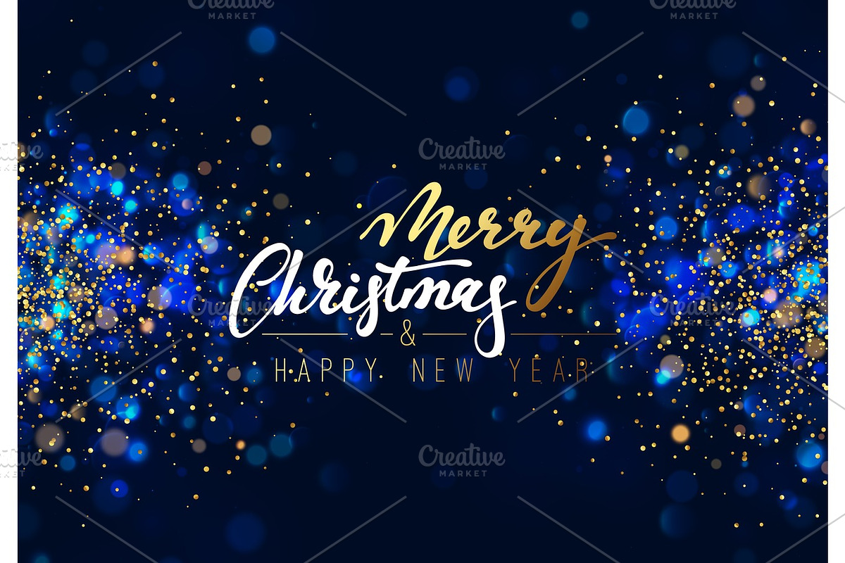 Christmas background with blue lights bokeh. Xmas greeting card., a Texture Graphic by Modern vector
