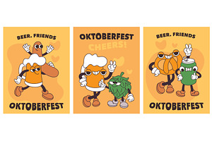 Beer mascots cards. Oktoberfest, a Food Illustration by YummyBuum