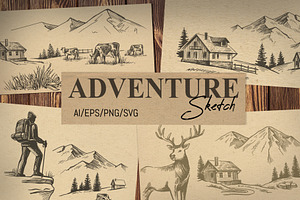 Adventure sketch vector set.