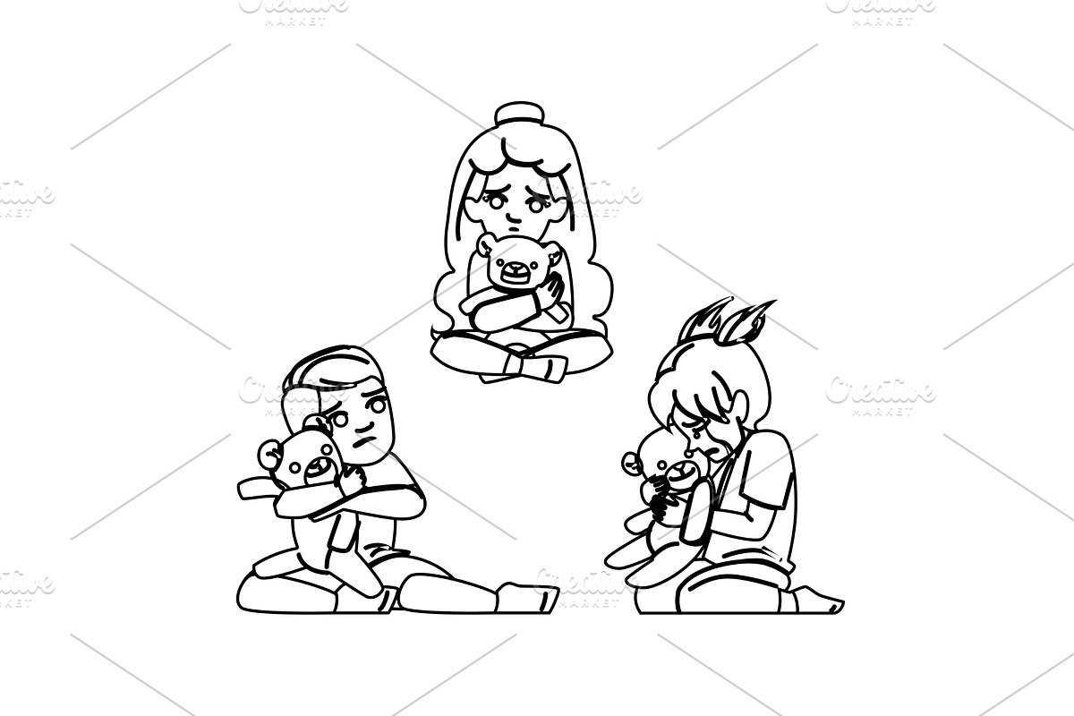 sad kid teddy bear fear vector, a Person Illustration by pikepicture