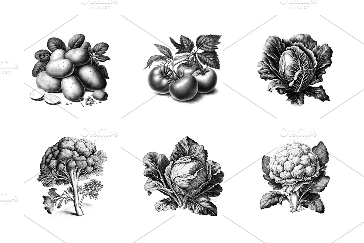 Vegetables in engraving style / 02, a Food Illustration by Graxaim Mock-up (Photo 3 of 4)