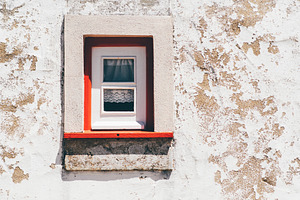 Rustic red-trimmed window close-up, a Wallpaper Photo by SkyNext