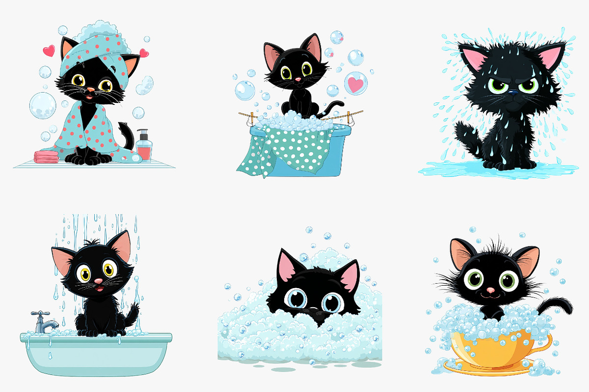 Bath black cat clip-art, an Illustration by CreationArt (Photo 5 of 6)