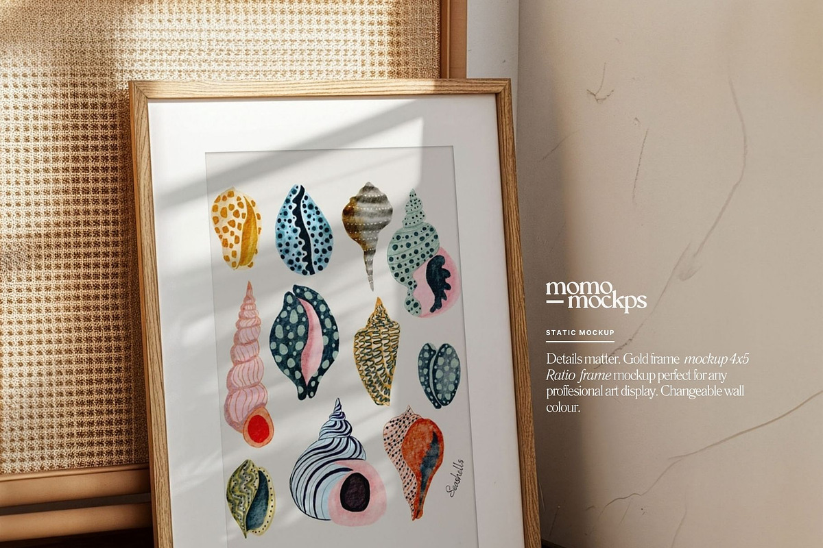 Retro Frame Mockup Leaning Poster, a Household Mockup by momomockps (Photo 3 of 9)