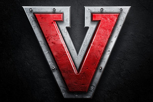 Steel red letter V symbol on dark, an Industrial Photo by MistyDay