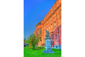 Statue in front of the freiburg university freiburg im breisgau germany stock, an Architecture Photo by Leonid Andronov