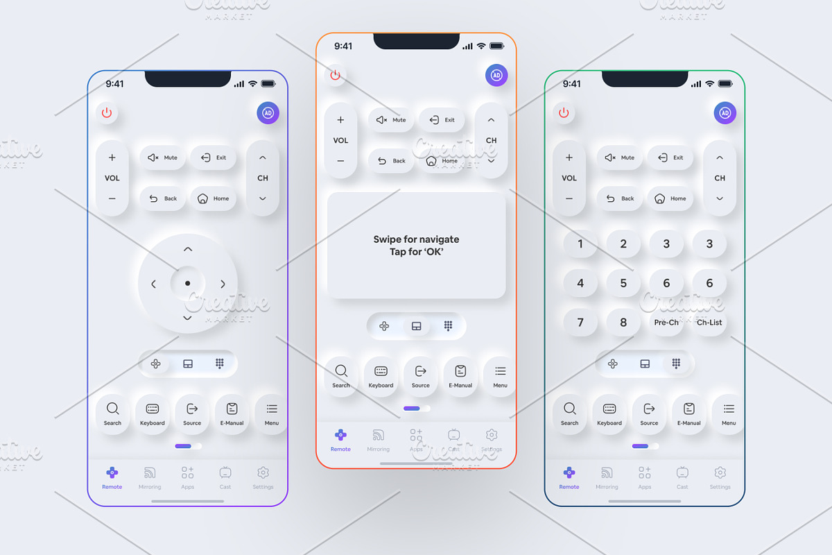 TV Remote Control Neomorphism UI Kit, an UI Kit Template by DesignBox (Photo 2 of 3)