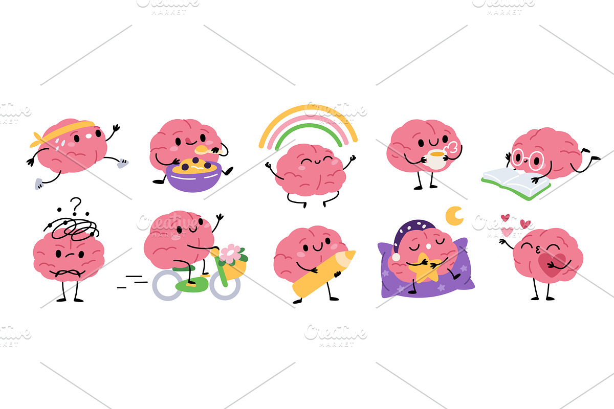 Cartoon brain characters. Human, an Education Illustration by YummyBuum