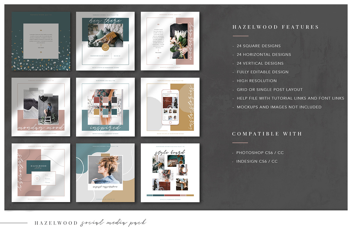 HAZELWOOD | Social Pack | Psd & Indd, a Social Media Template by Marigold Studios (Photo 2 of 10)